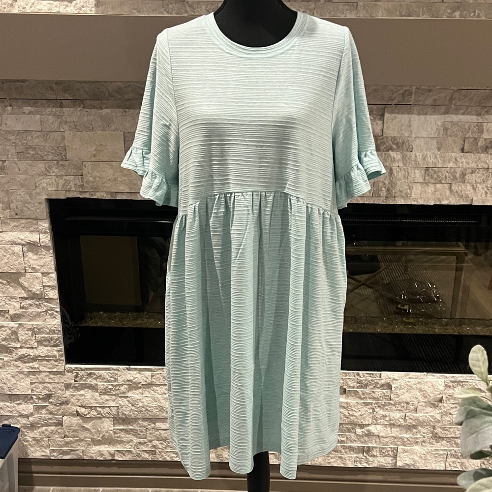 Polagram Medium Green Ruffle Sleeve Slipon Dress
